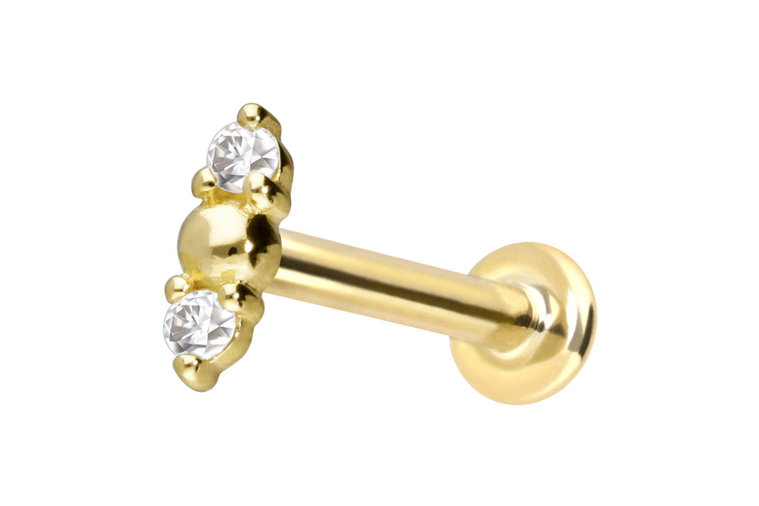 14 Karat Gold Labret Piercing mit Innengewinde 2 MOISSANITE + KUGEL